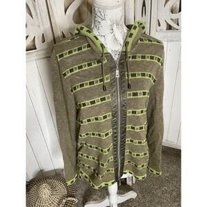 Pleasant by Blue Willi’s Green Full Zip Sweater Cotton Linen Top Size Medium